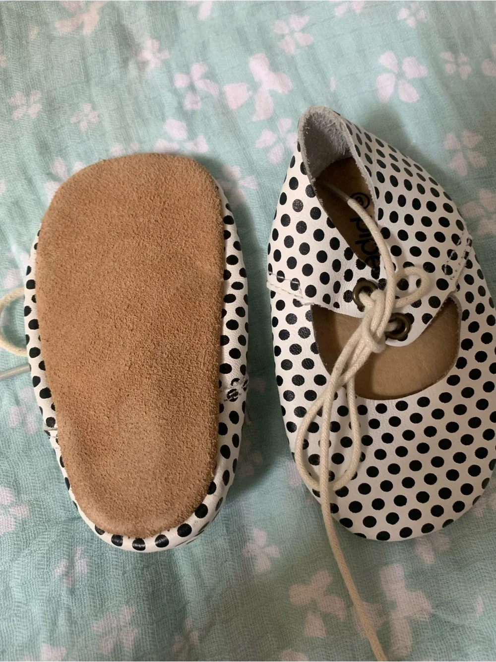 Polka Dot Lace-Up Baby Shoes - Black on Cream